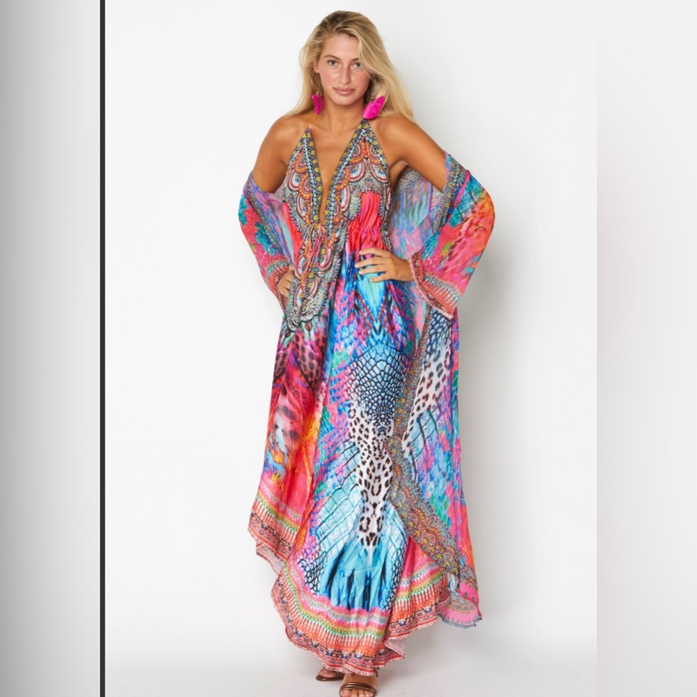 Ranee Miami Fierce Colorful Bohemian Maxi Dress In Pink Size OS NWOT $199